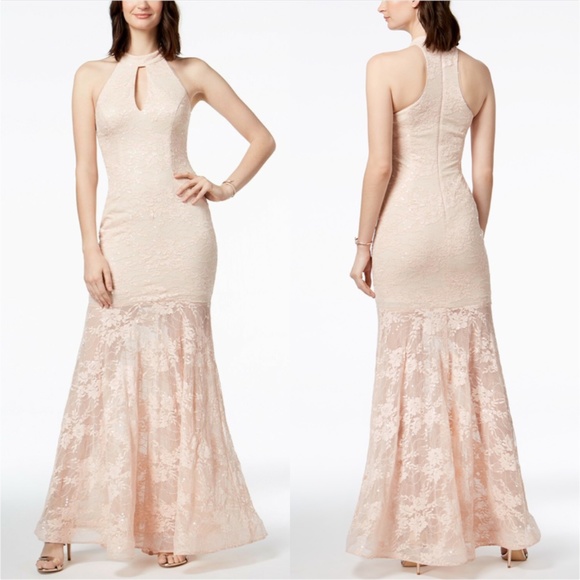 Xscape Sequined Lace Mermaid Halter Gown